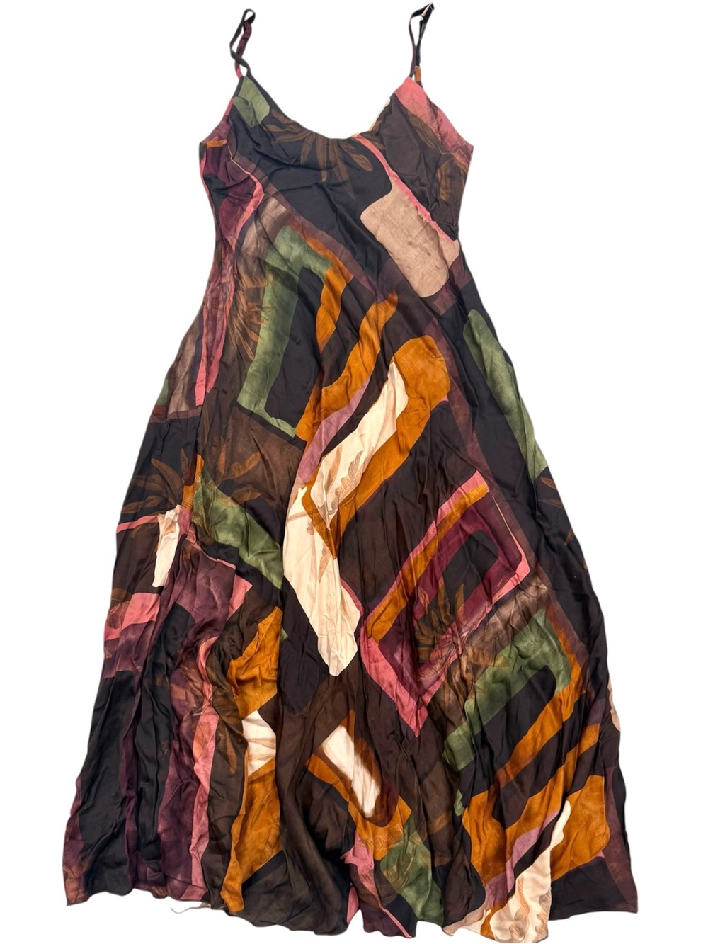JAKI London Maxi Slip Dress S Abstract Botanical Print 100% Viscose Boho Italy